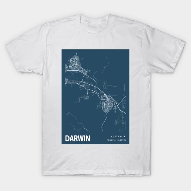 Darwin Blueprint Street Map, Darwin Colour Map Prints T-Shirt by tienstencil